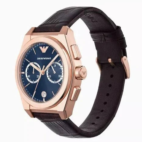 Emporio Armani Federico Chronograph Blue Dial Brown Leather Strap Watch For Men - AR11563 Buy Now By Emporio Armani