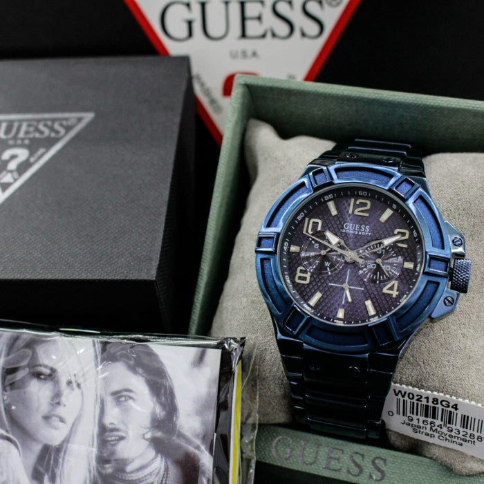 Guess Rigor Multifunction Black Dial Blue Steel Strap Watch for Men - W0218G4 Buy Now By Guess