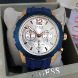 Guess Caliber Chronograph White Dial Blue Silicone Strap Watch for Men - W0864G5 Buy Now By Guess