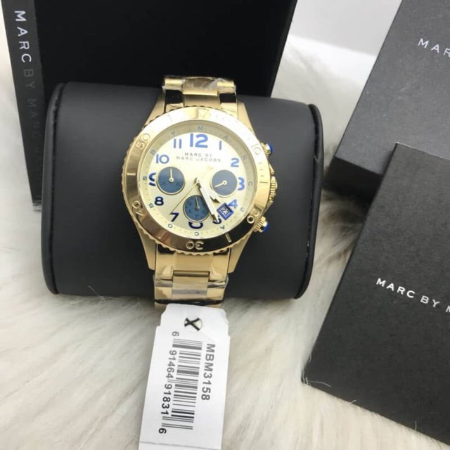 Marc Jacobs Rock Metal Chronograph Gold Dial Gold Steel Strap Watch for Men - MBM3158 Buy Now By Marc Jacobs