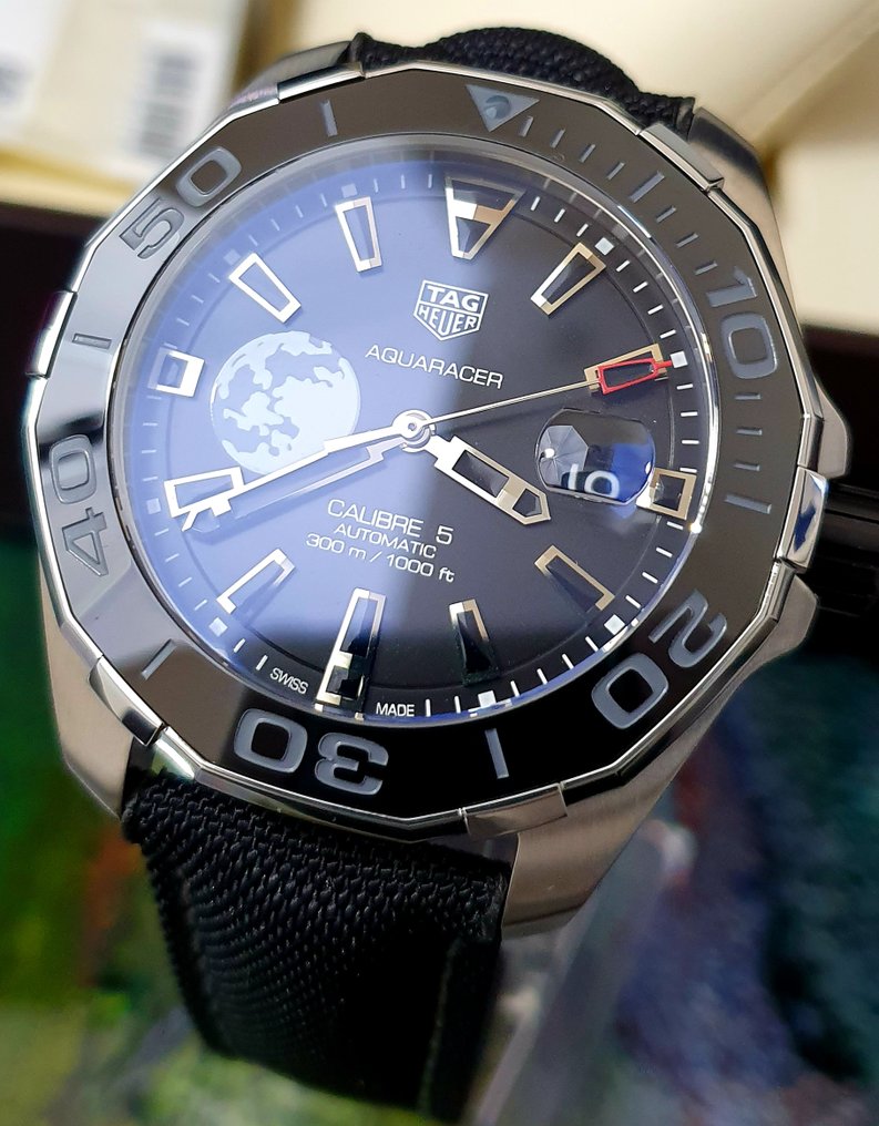 Tag Heuer Aquaracer Calibre 5 Moon Black Dial Black Nylon Strap Watch for Men - WAY201J.FC6370 Buy Now By Tag Heuer