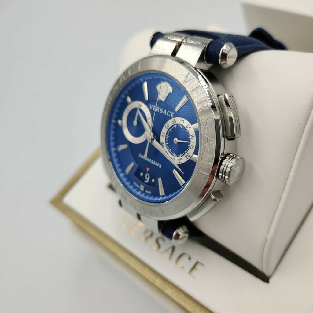 Versace Aion Chronograph Blue Dial Blue Leather Strap Watch for Men - VE1D01220 Buy Now By Versace