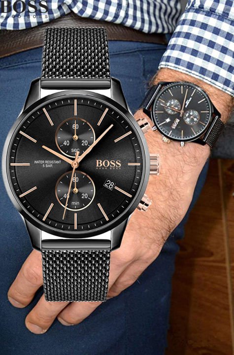 Hugo Boss Associate Black Dial Black Mesh Bracelet Watch for Men - 1513811 Buy Now By Hugo Boss