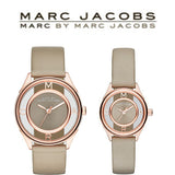 Marc Jacobs Tether Grey Dial Grey Leather Strap Watch for Women - MBM1375 Buy Now By Marc Jacobs
