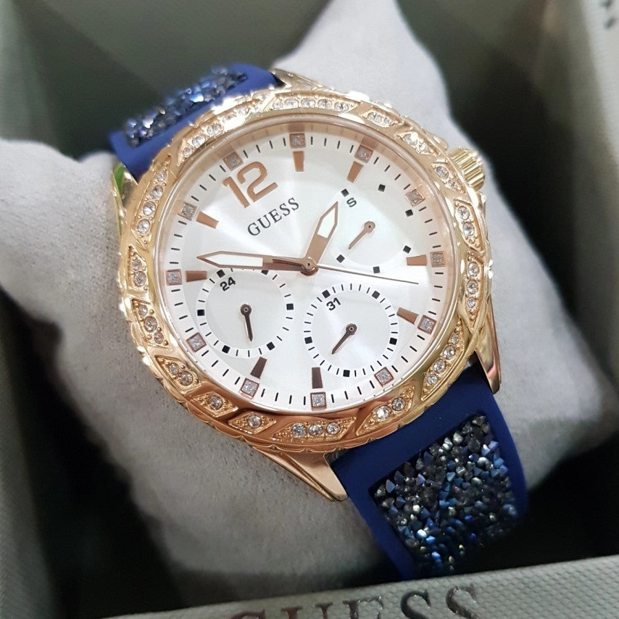 Guess Swirl Analog Quartz White Dial Blue Rubber Strap Watch for Women - W1096L4 Buy Now By Guess