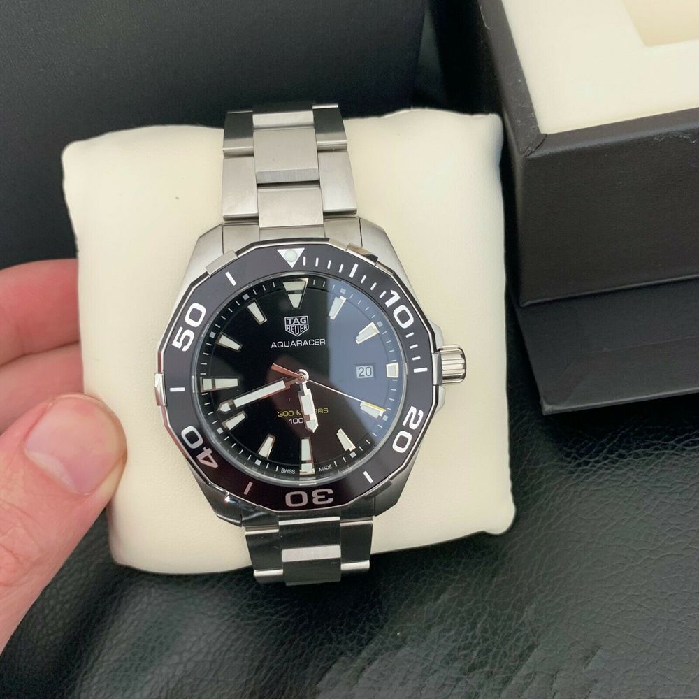 Tag Heuer Aquaracer Quartz Black Dial Silver Steel Strap Watch for Men - WAY101A.BA0746
