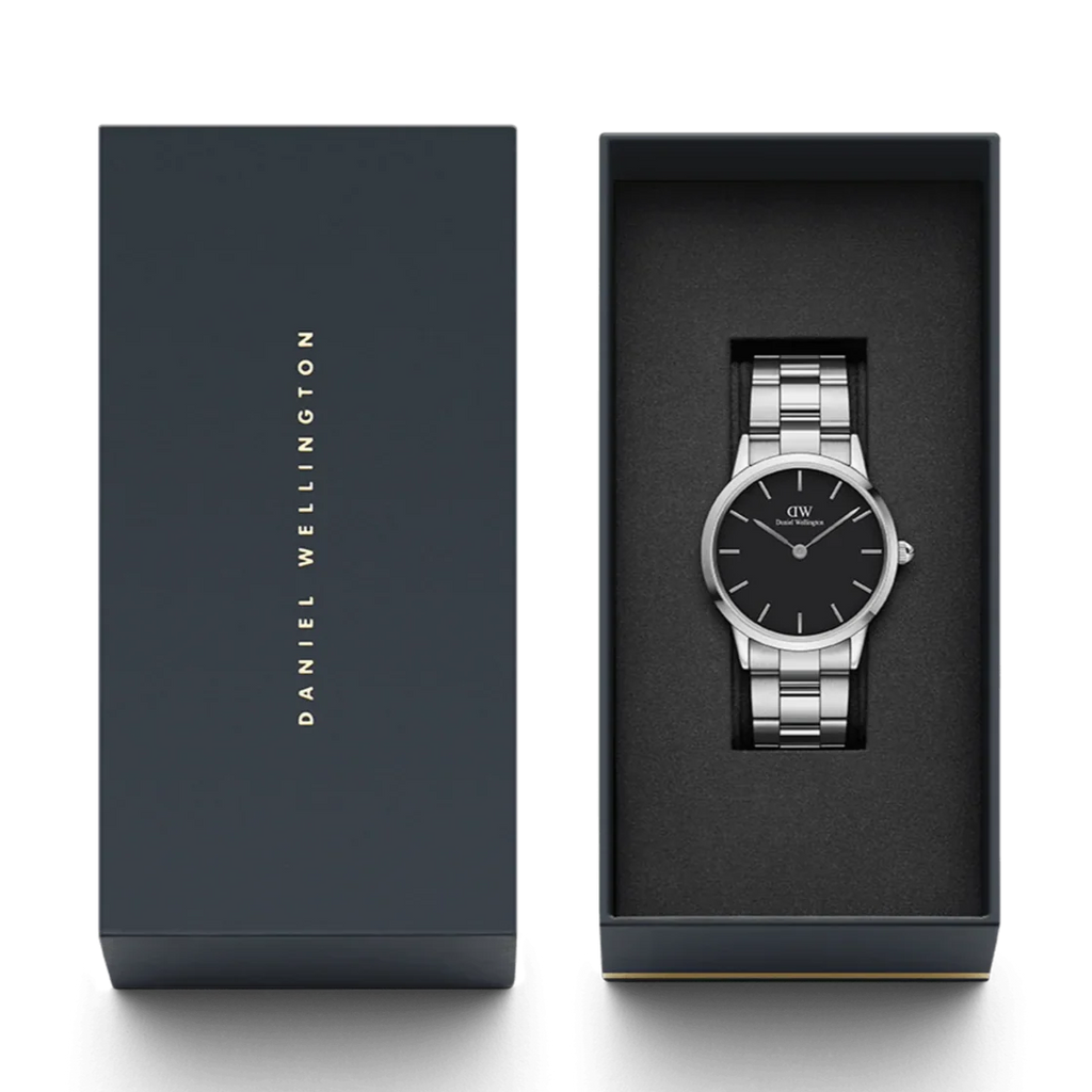 Daniel Wellington Iconic Link Black Dial Silver Steel Strap Watch For Women - DW00100342 Buy Now By Daniel Wellington