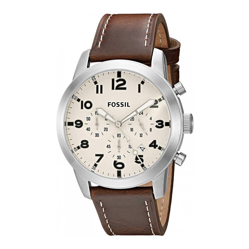 Fossil Pilot Chronograph White Dial Brown Leather Strap Watch for Men - FS5146 Buy Now By Fossil