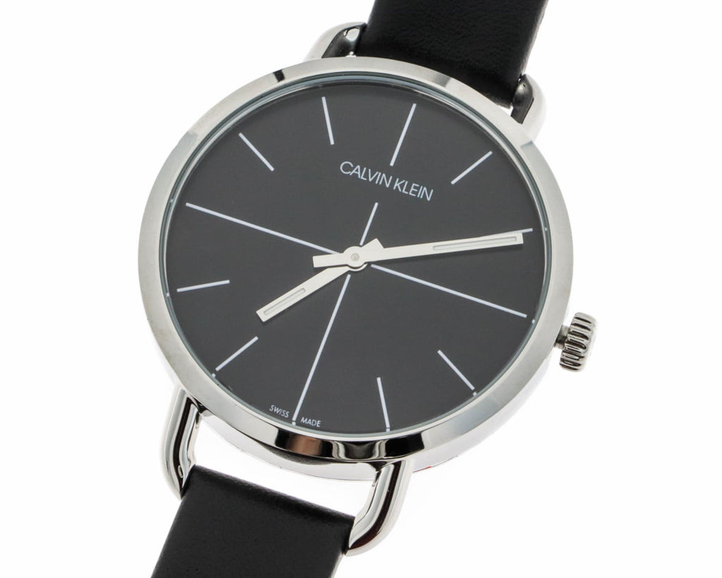 Calvin Klein Even Black Dial Black Leather Strap Watch for Women - K7B231CZ Buy Now By Calvin Klein