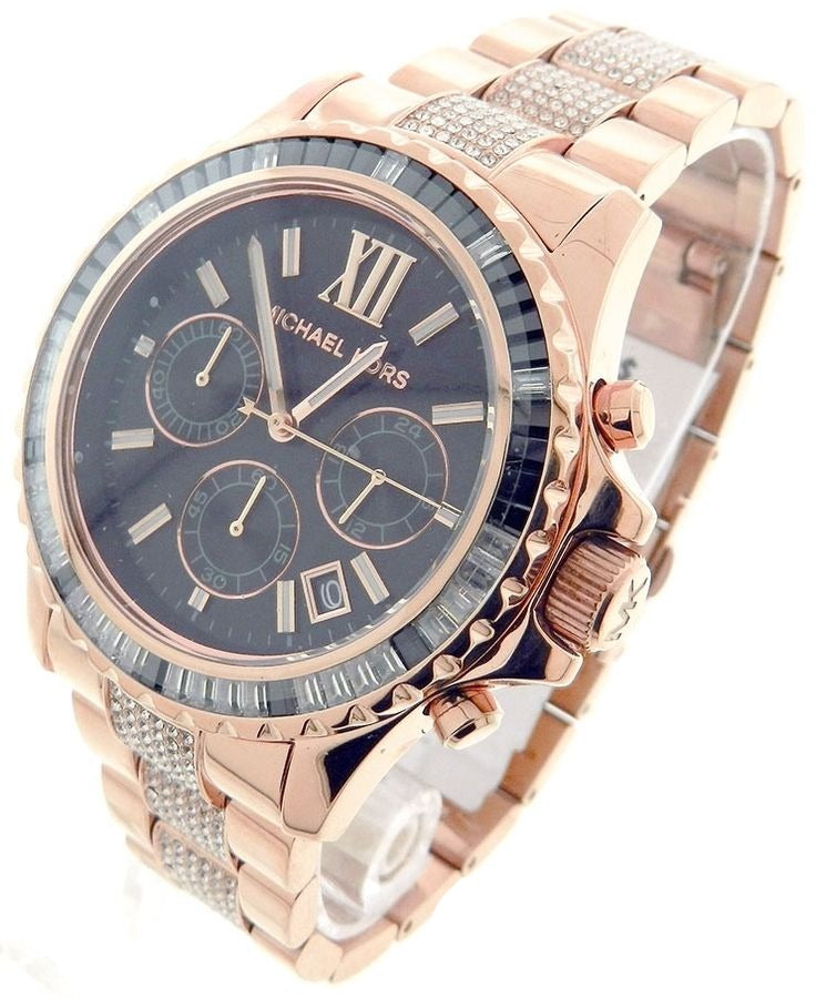 Michael Kors Everest Chronograph Black Dial Rose Gold Steel Strap Watch For Women - MK5875 Buy Now By Michael Kors