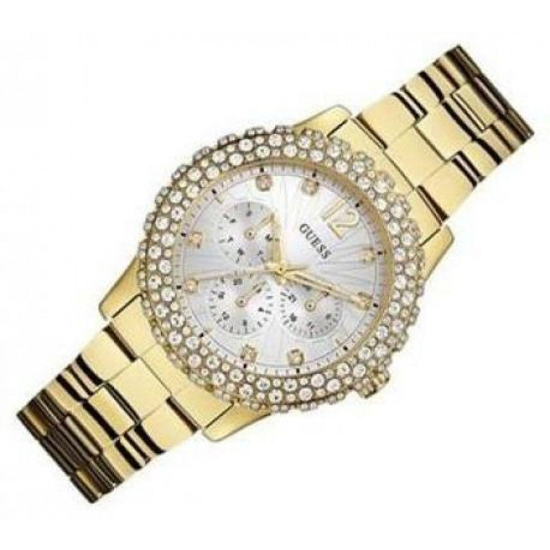 Guess Dazzler Diamonds Silver Dial Gold Steel Strap Watch for Women - W0335L2 Buy Now By Guess
