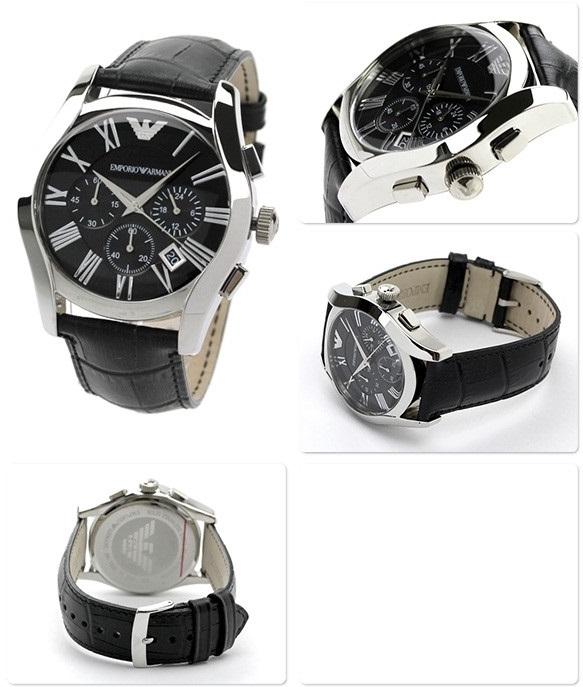 Emporio Armani Valente Chronograph Black Dial Black Leather Strap Watch For Men - AR1633