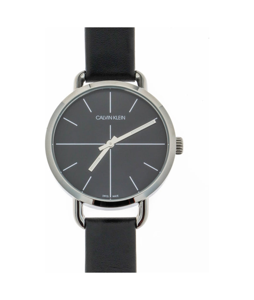 Calvin Klein Even Black Dial Black Leather Strap Watch for Women - K7B231CZ Buy Now By Calvin Klein