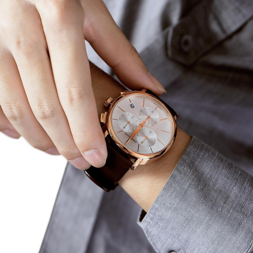 Calvin Klein Posh Chronograph White Dial Brown Leather Strap Watch for Men - K8Q376G6 Buy Now By Calvin Klein