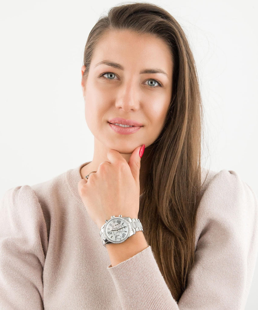 Michael Kors Lexington Chronograph White Dial Silver Steel Strap Watch For Women - MK7243 Buy Now By Michael Kors