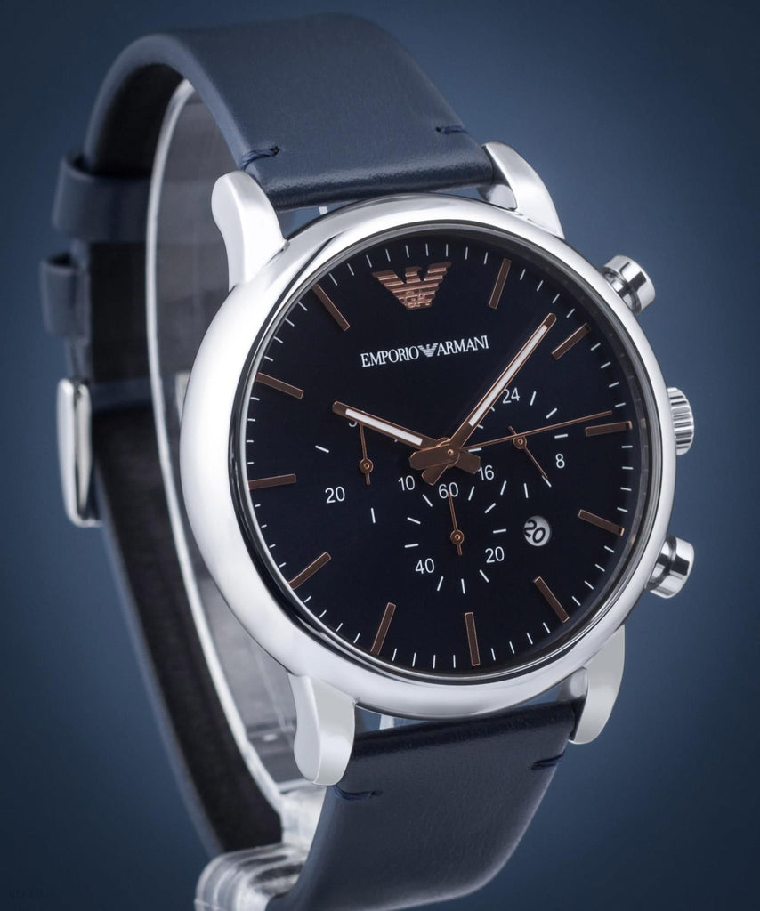 Emporio Armani Luigi Chronograph Blue Dial Blue Leather Strap Watch For Men - AR11451 Buy Now By Emporio Armani