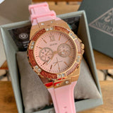 Guess Rose Gold Dial with Diamonds Pink Rubber Strap Watch For Women - W1053L3 Buy Now By Guess