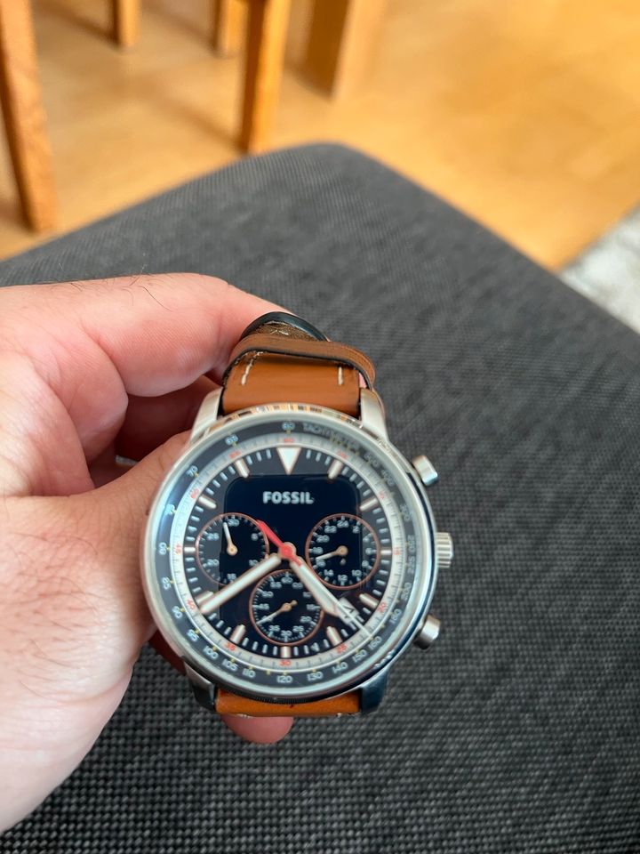 Fossil Goodwin Chronograph Blue Dial Brown Leather Strap Watch for Men - FS5414 Buy Now By Fossil