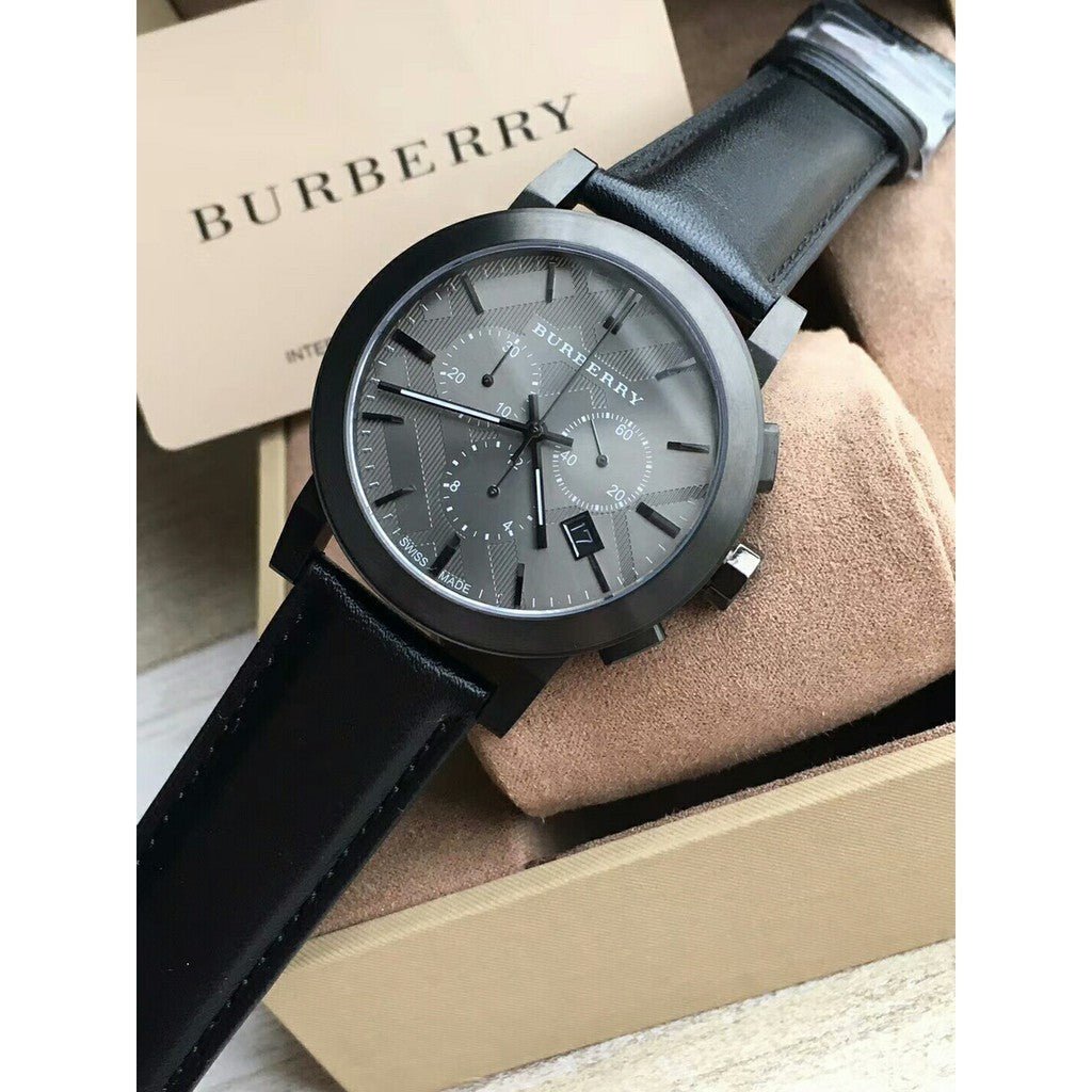 Burberry The City Black Dial Black Leather Strap Watch for Men - BU9364 Buy Now By Burberry