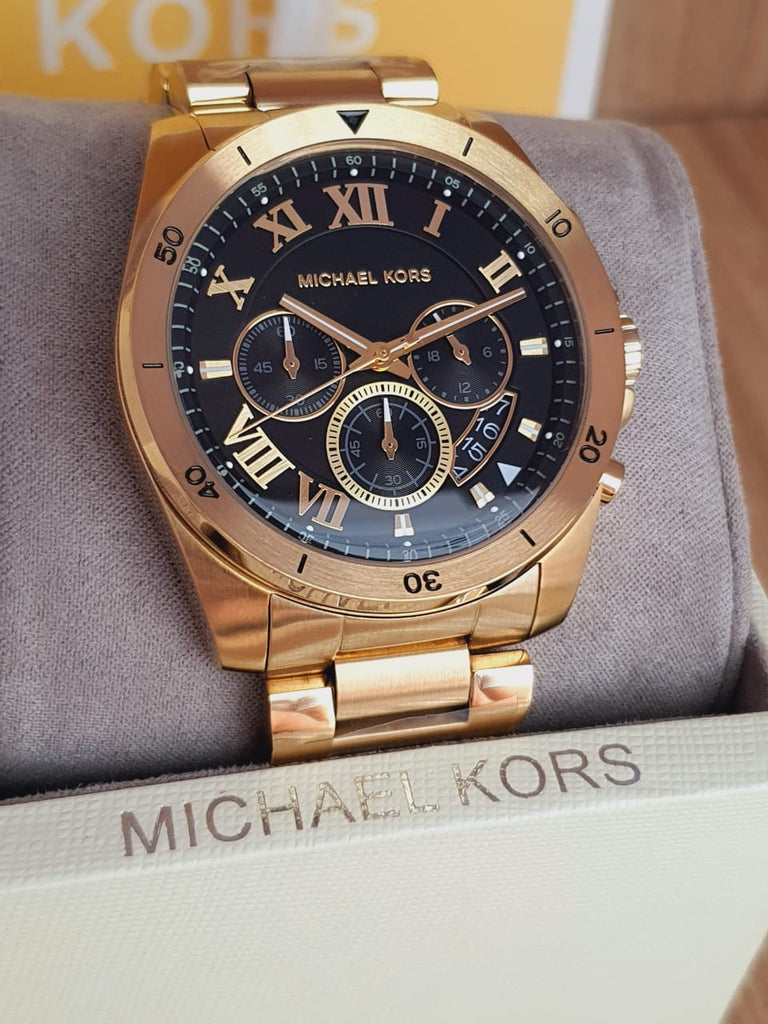 Michael Kors Brecken Chronograph Quartz Black Dial Gold Steel Strap Watch For Men - MK8481 Buy Now By Michael Kors