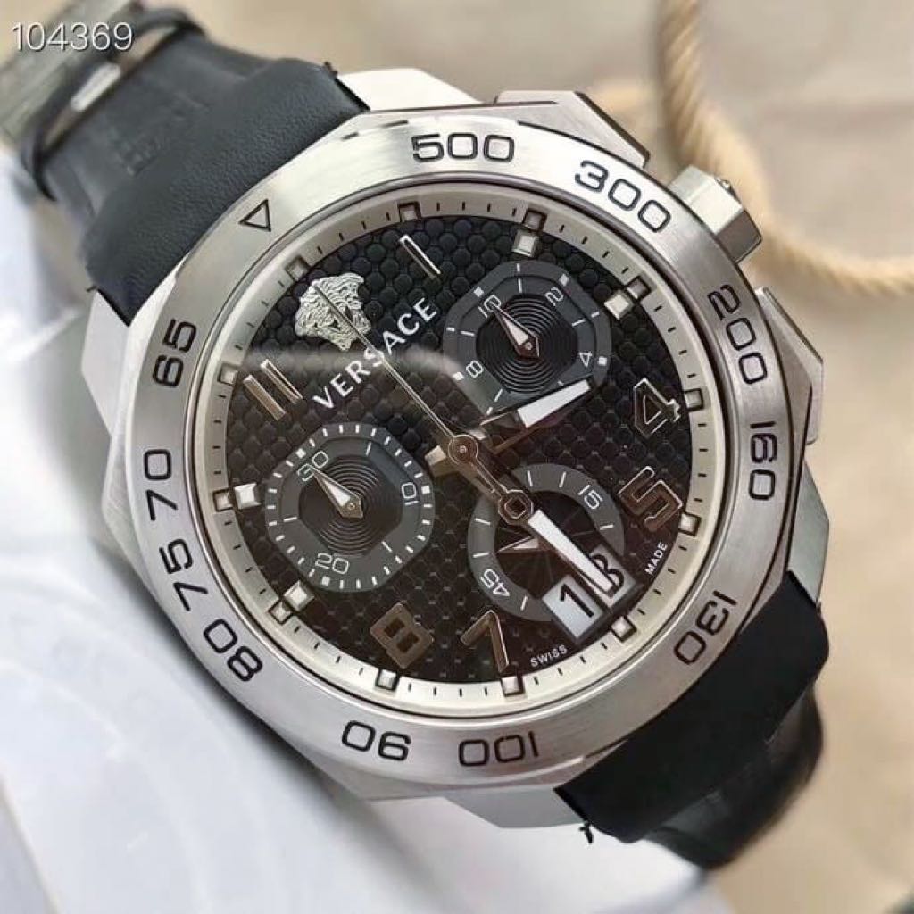 Versace Dylos Analog Black Dial Black Leather Strap Watch for Men - VQC010015 Buy Now By Versace