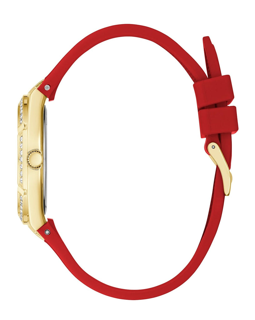 Guess Cosmo Diamonds Gold Dial Red Rubber Strap Watch for Women - GW0034L6 Buy Now By Guess