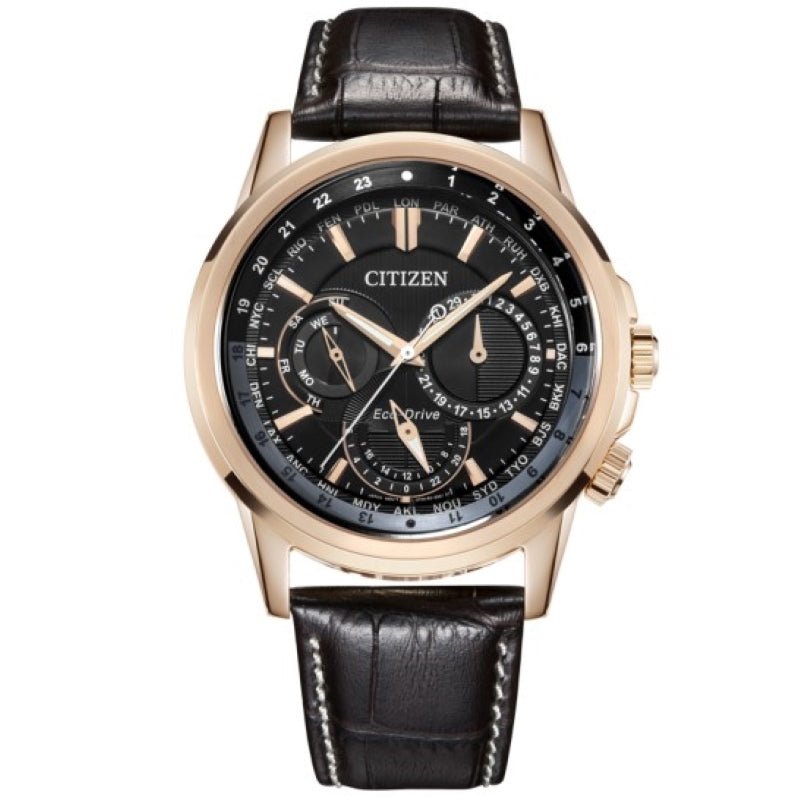 Citizen Eco Drive Calendrier Black Dial Brown Leather StrapWatch For Men - BU2023-12E Buy Now By Citizen