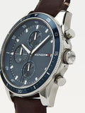Tommy Hilfiger Parker Chronograph Blue Dial Brown Leather Strap Watch For Men - 1791837 Buy Now By Tommy Hilfiger