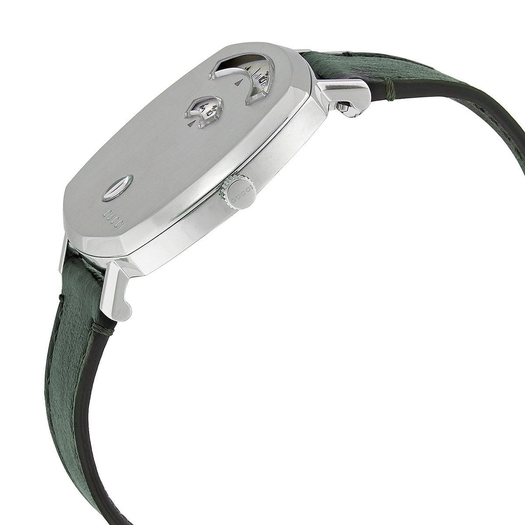 Gucci Grip Quartz Silver Dial Green Leather Strap Unisex Watch - YA157406 Buy Now By Gucci