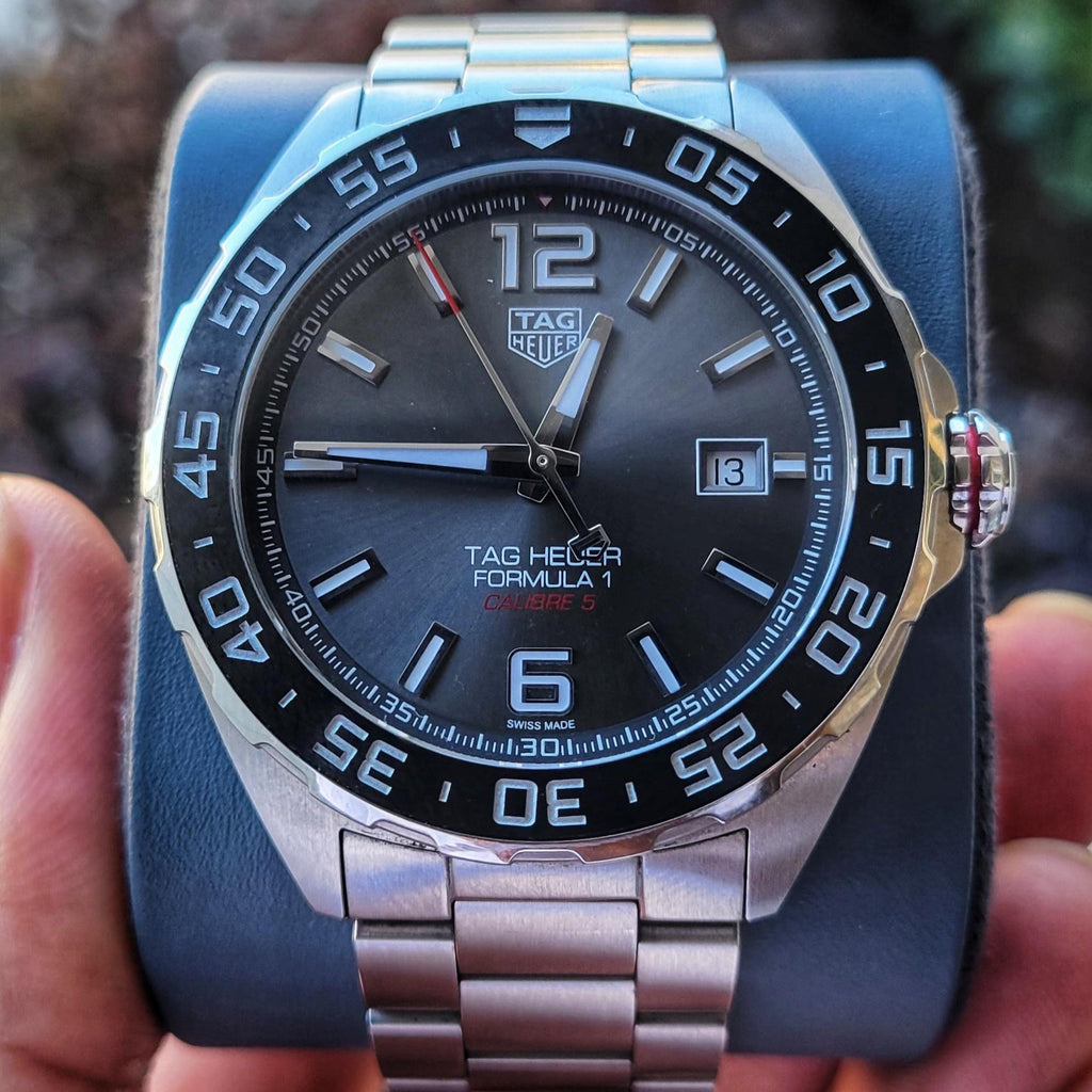 Tag Heuer Formula 1 Calibre 5 Chronograph Anthracite Dial Silver Steel Strap Watch for Men - WAZ2011.BA0842