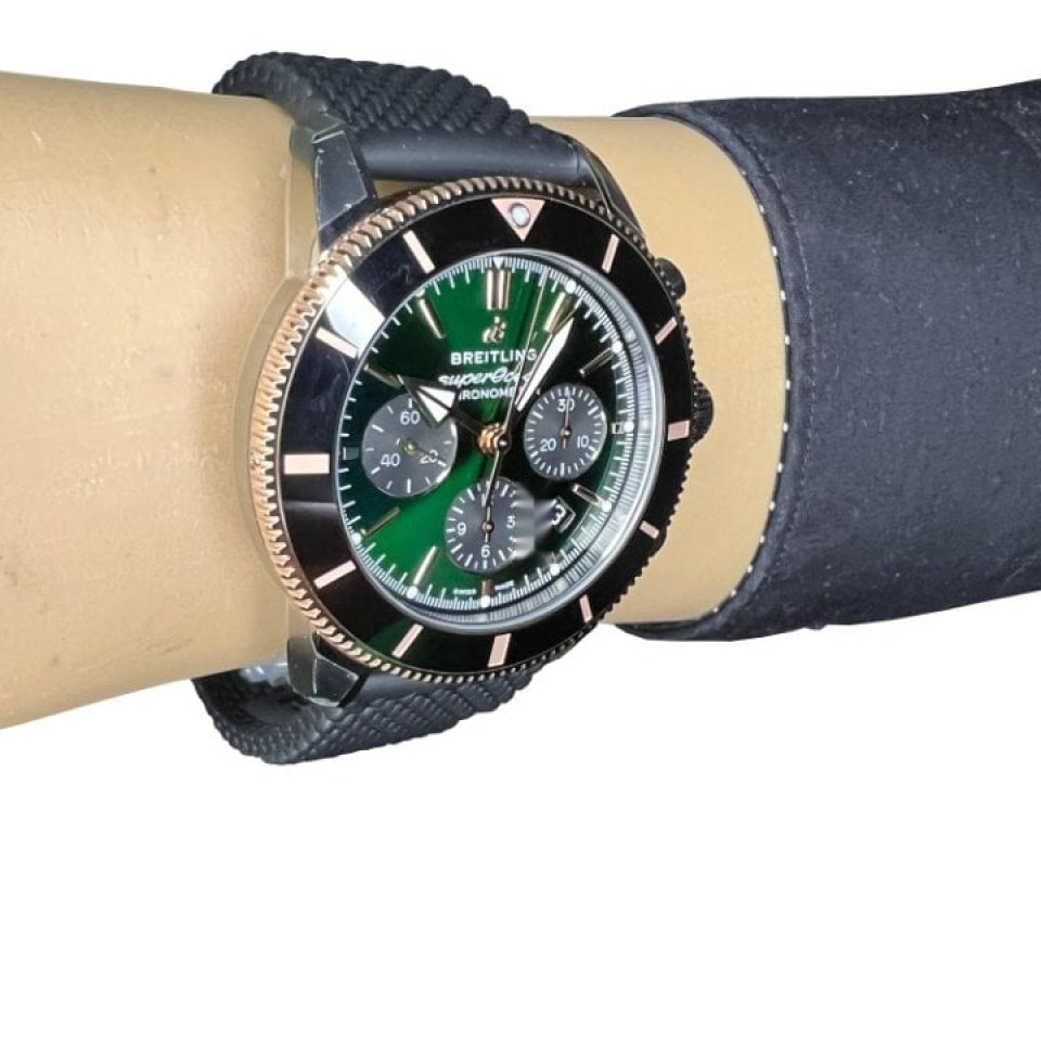 Breitling Superocean Heritage B01 Chronograph 44 Limited Edition Green Dial Black Mesh Bracelet Watch for Women - UB01622A1L1S1 Buy Now By Breitling