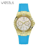 Guess Limelight Crystal White Dial Light Blue Rubber Strap Watch for Women - W1053L6 Buy Now By Guess