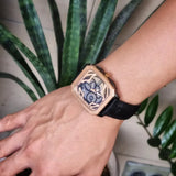 Fossil Inscription Automatic Skeleton Rose Gold Dial Black Leather Strap Watch for Men - BQ2572 Buy Now By Fossil