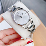 Calvin Klein Dainty Silver Dial Silver Steel Strap Watch for Women - K7L23146