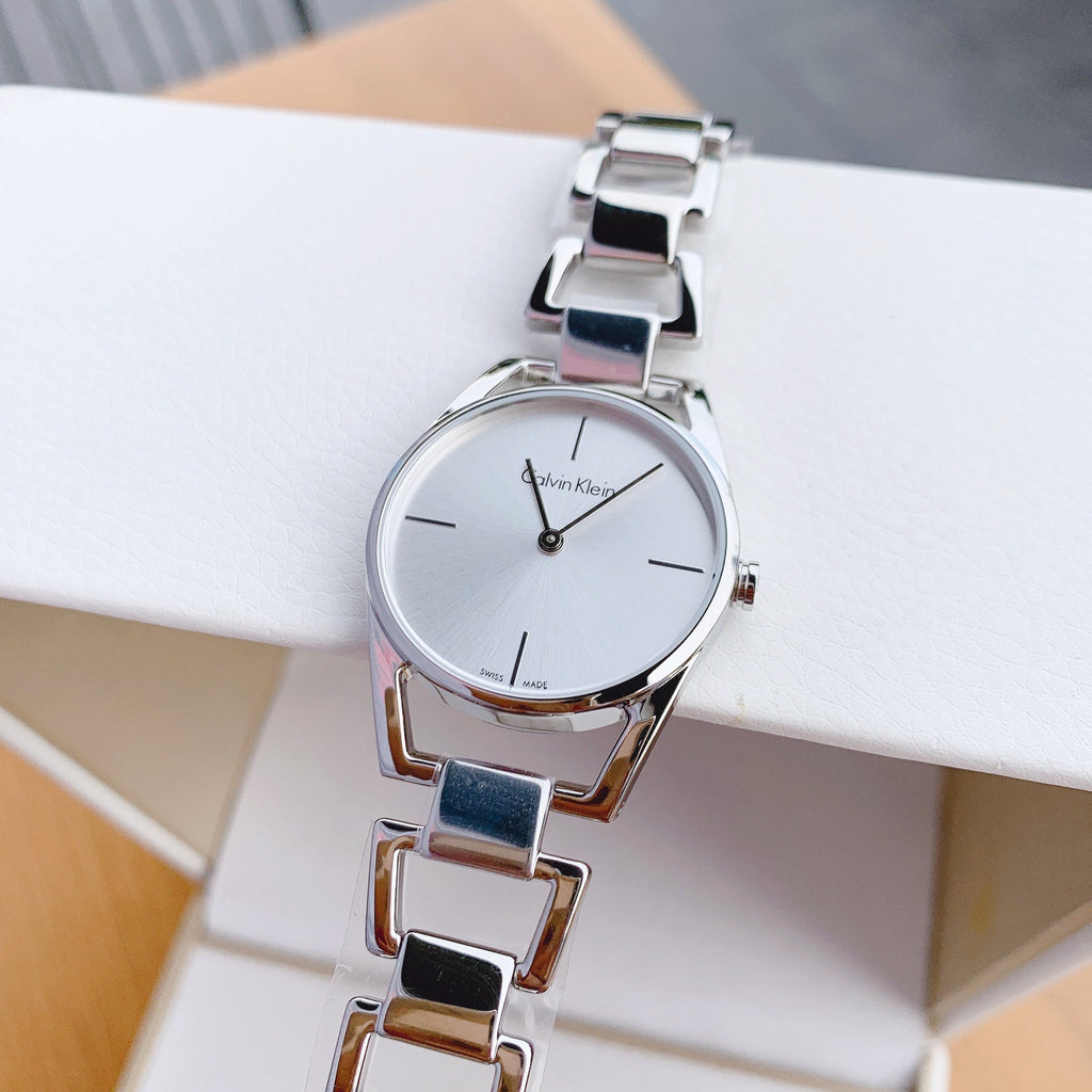 Calvin Klein Dainty Silver Dial Silver Steel Strap Watch for Women - K7L23146