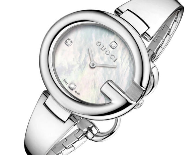 Gucci Guccissima Diamonds Mother of Pearl Dial Silver Steel Strap Watch For Women - YA134303 Buy Now By Gucci