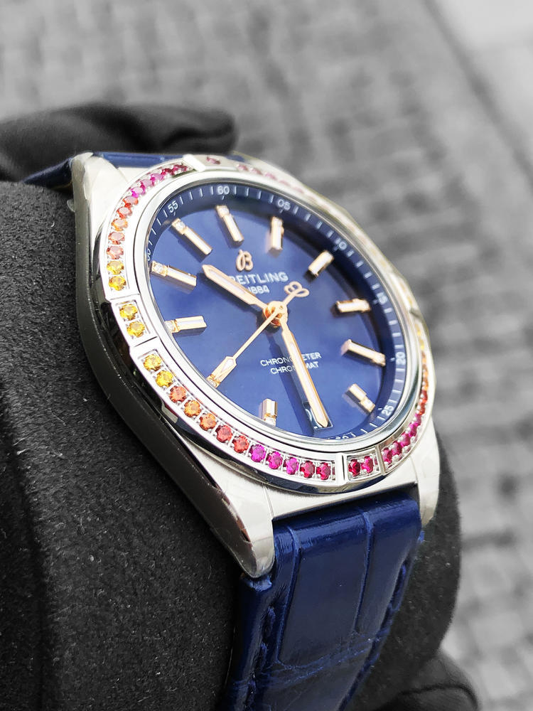 Breitling Chronomat Automatic 36 South Sea Blue Dial Blue Leather Strap Watch for Women - A10380611C1P1 Buy Now By Breitling