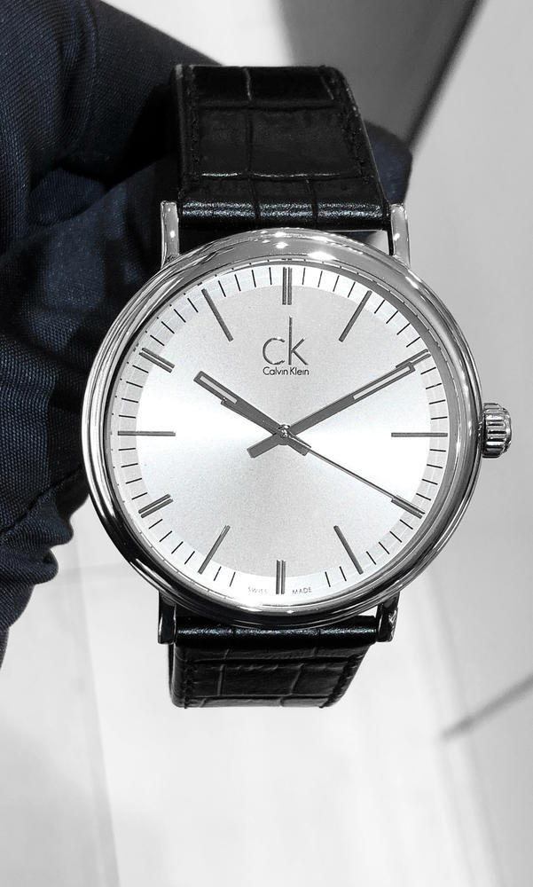 Calvin Klein Surround Silver Dial Black Leather Strap Watch for Men - K3W211C6 Buy Now By Calvin Klein