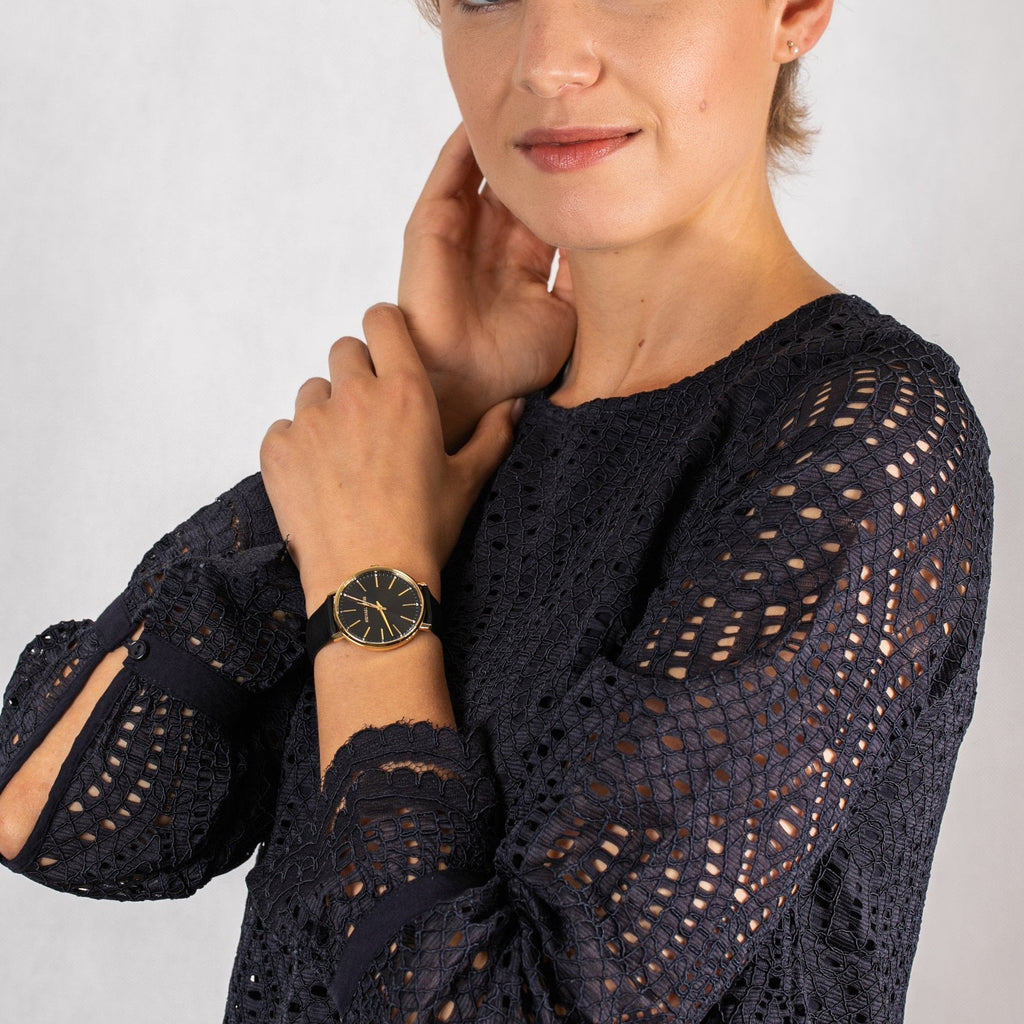 Michael Kors Pyper Black Dial Black Leather Strap Watch For Women - MK2747 Buy Now By Michael Kors