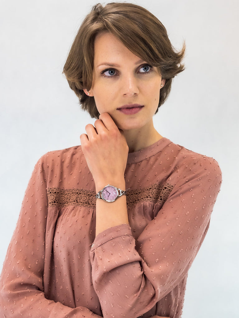 Emporio Armani Aurora Mother Of Pearl Purple Dial Silver Steel Strap Watch For Women - AR11122 Buy Now By Emporio Armani