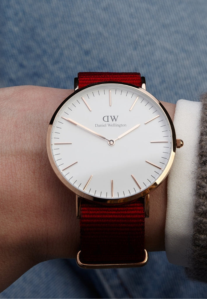 Daniel Wellington Classic Roselyn White Dial Maroon Nylon Strap Watch For Women - DW00100267 Buy Now By Daniel Wellington