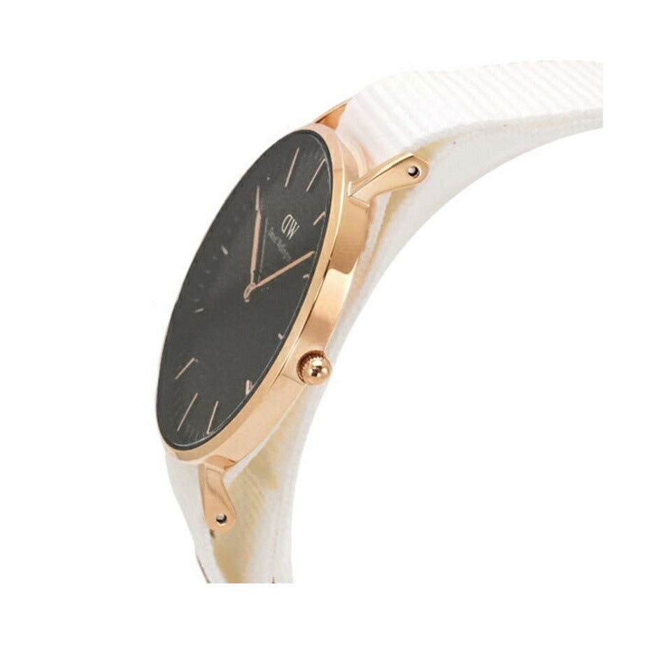 Daniel Wellington Classic Dover Black Dial White Nylon Strap Watch For Women - DW00100310 Buy Now By Daniel Wellington