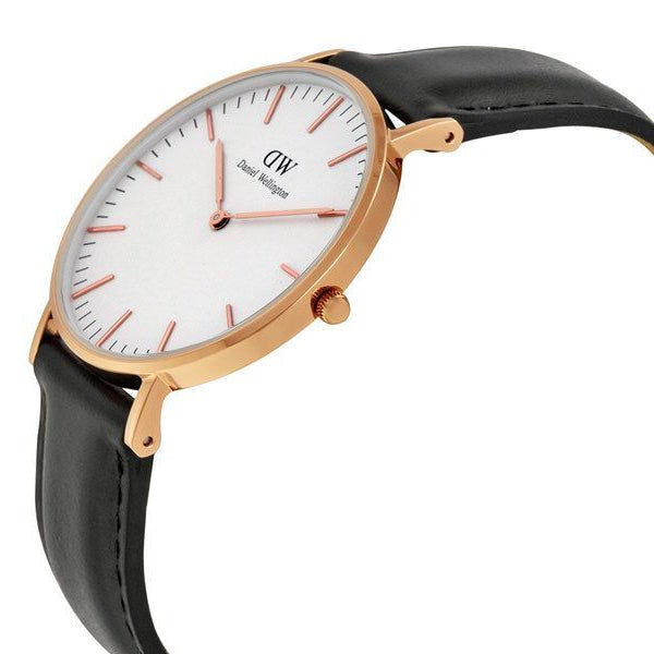Daniel Wellington Classic Sheffield White Dial Black Leather Strap Watch for Women - DW00100036 Buy Now By Daniel Wellington