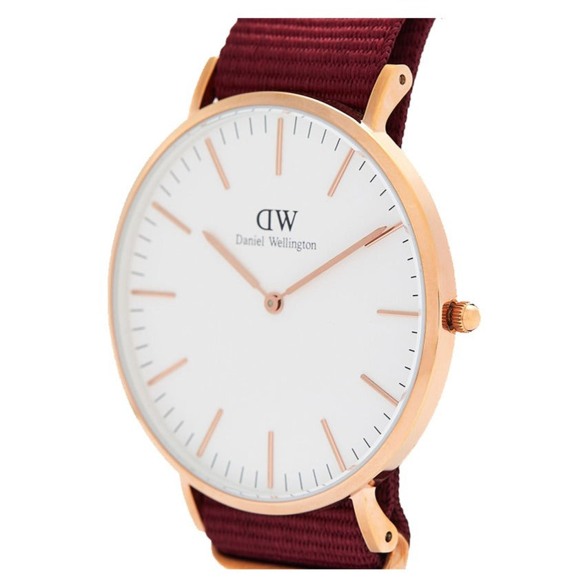 Daniel Wellington Classic Roselyn White Dial Maroon Nylon Strap Watch For Women - DW00100267 Buy Now By Daniel Wellington
