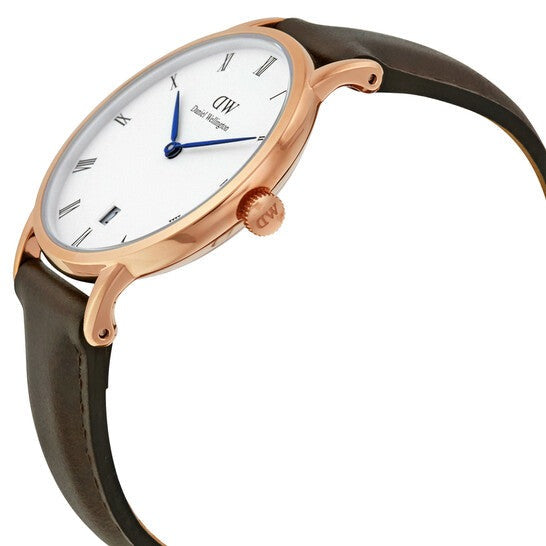 Daniel Wellington Dapper Bristol White Dial Brown Leather Strap Watch For Women - DW00100094 Buy Now By Daniel Wellington