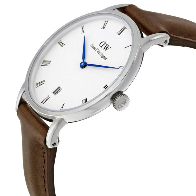 Daniel Wellington Dapper Bristol White Dial Brown Leather Strap Watch For Women - DW00100098 Buy Now By Daniel Wellington
