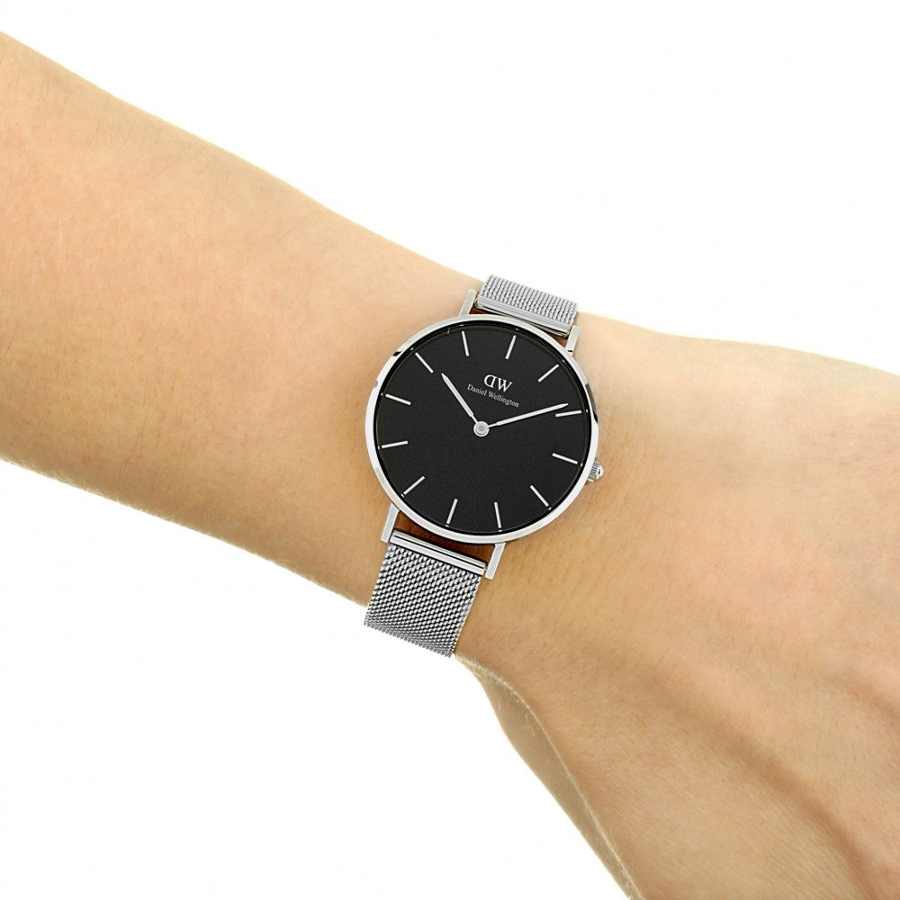 Daniel Wellington Classic Petite Sterling Black Dial Silver Mesh Bracelet Watch For Women - DW00100162 Buy Now By Daniel Wellington