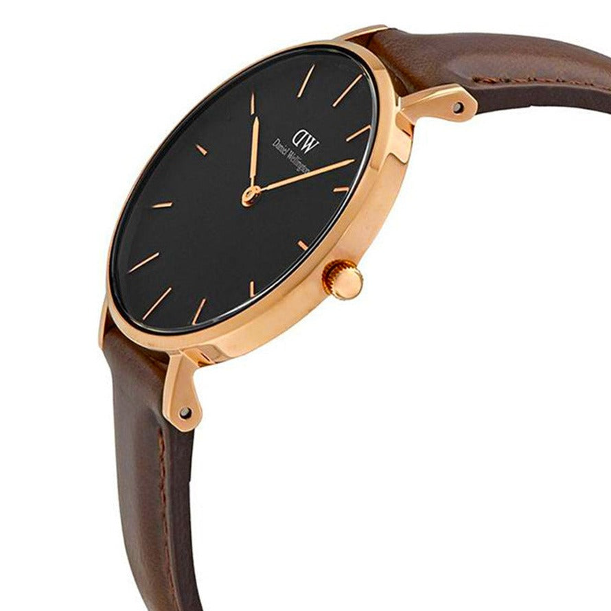 Daniel Wellington Classic Petite Bristol Black Dial Brown Leather Strap Watch For Women - DW00100165 Buy Now By Daniel Wellington