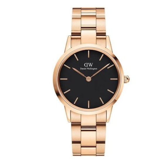 Daniel Wellington Iconic Link Black Dial Rose Gold Steel Strap Watch for Women - DW00100212 Buy Now By Daniel Wellington