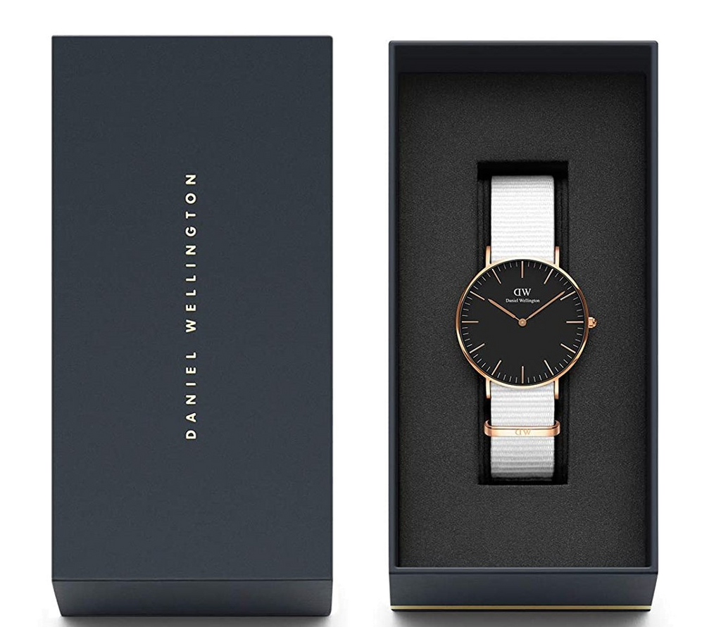 Daniel Wellington Classic Dover Black Dial White Nylon Strap Watch For Women - DW00100310 Buy Now By Daniel Wellington